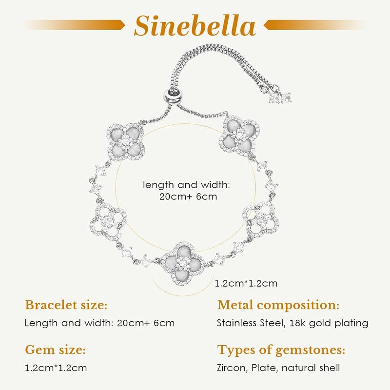 Sinebella Women's 18K Gold Plated Clover Bracelet with Natural Shell - Four Leaf Lucky Charm Dainty Link Bracelets Jewelry for Women, Trendy Birthday/Mother's Day Gift - Image 3